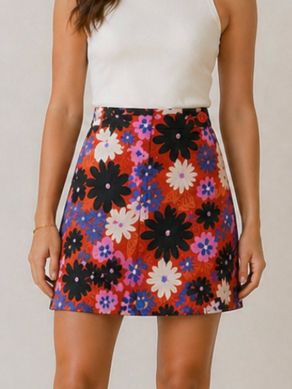 Princess Highway A-Line‎ Mini Linen Floral Skirt 10 Retro
